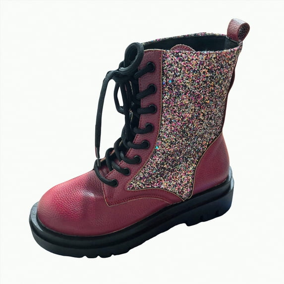 UngA Womens Combat Boots Faux Leather Ankle Boot Lace-up Military Style Chunky Lug Sole Booties Motorcycle Womans Boots Red,Size 6