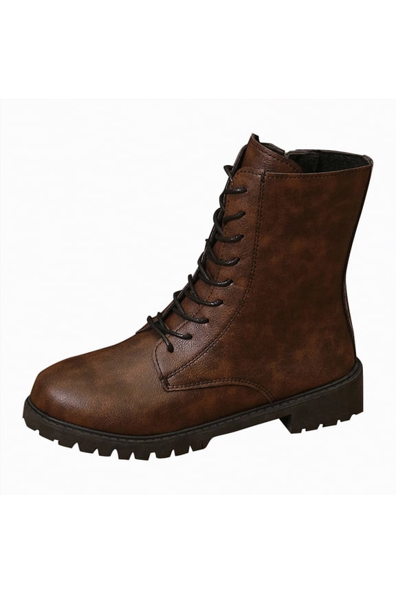 Womens Combat Boots Lace Up Boots Low Heel Ankle Booties Winter Women’s Boots Brown,Size 9.5