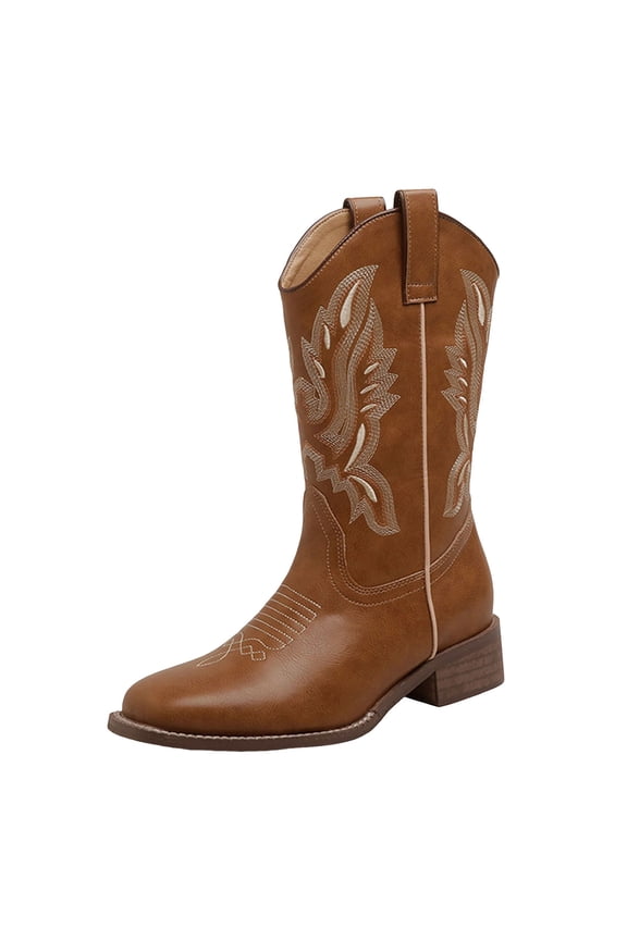 Womens Cowboy Boots Cowboy Boots for Women Mid Calf Fashion Cowgirl Boots Brown,6