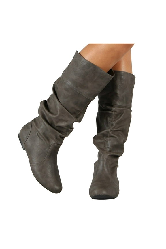 Cowboy Chic Women's Cowgirl Boots Mid Calf Western Cowboy Boots Round toe Heel Ankle Boots Grey,5.5