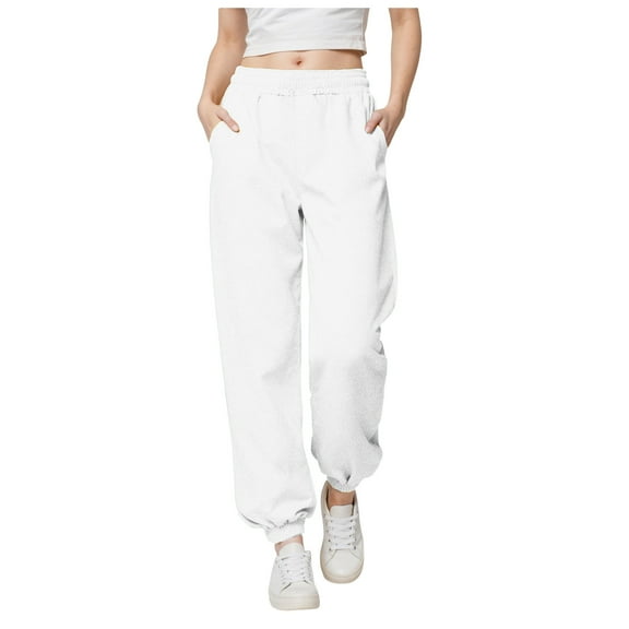 UngA Womens Dress Pants Womens Casual Linen High Waist Pants Drawstring Loose Fit Summer Pants Trousers with Side Pockets White,S