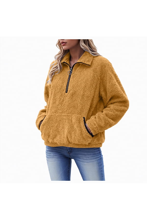 Womens Fleece Jacket Womens Oversized Hoodies Fleece Sweatshirts Fall Fashion Pullover Sweaters Winter Clothes Gold,L