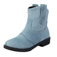 thumbnail image 1 of UngA Womens Leather Cowboy Boots Cowboy Boots for Women Ankle Cowgirl Booties Wide Mid Calf Pointed Toe Western Boots Short Classic Booties Light Blue,8.5, 1 of 6