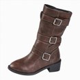 thumbnail image 1 of UngA Womens Mid Calf Boots Comfortable Leather Boots Round Toe Flat Heel Booties Fall Winter Casual Warm Mid-Calf Boot Fashion Tie Lace Up Boots for Women Brown,Size 9, 1 of 7