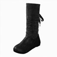 thumbnail image 1 of UngA Womens Mid Calf Boots Comfortable Leather Boots Round Toe Flat Heel Booties Fall Winter Casual Warm Mid-Calf Boot Fashion Tie Lace Up Boots Women B,Size 8, 1 of 6