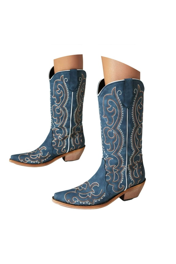 Womens Mid Calf Boots confort Women's Mid Calf Boots, Comfort Buckle Slouchy Booties with Side Zipper Blue,7