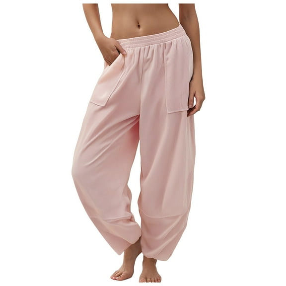 UngA Womens Pants Casual Womens Casual Linen High Waist Pants Drawstring Loose Fit Summer Pants Trousers with Side Pockets Red,2XL