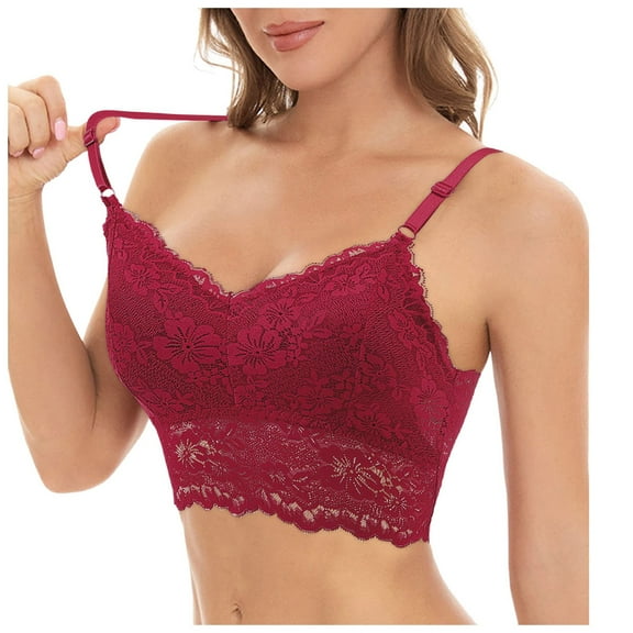 UngA Womens Push Up Everyday Bras Comfortable Wireless Bralettes V Neck Seamless Bra Smooth Brassiere Wire Free Basic Support Bras for Women Red,L