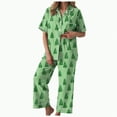 thumbnail image 1 of UngA Womens Silk Christmas Pajamas Set 2 Piece Satin Pjs Soft Button Down Sleepwear Wide Leg Long Pants with Pockets Women's Christmas Pajamas,Size L, 1 of 5