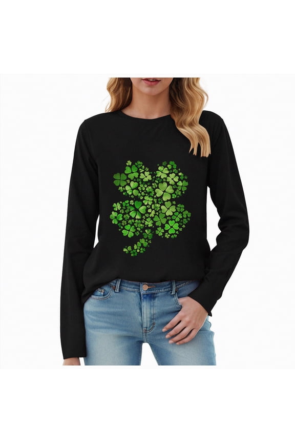 Womens St Patricks Day Shirts Long Sleeve Lucky Shamrock Paddys Day T-Shirt Love Irish Clover Tee Tops,Size XXXL