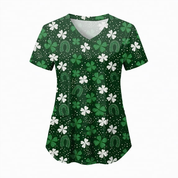 UngA Womens St Patricks Day T Shirts Short Sleeve V Neck Colorful Graphic Print Tees Tops Pockets Soft Loose Fit St.Patricks Day Shirts Women,L