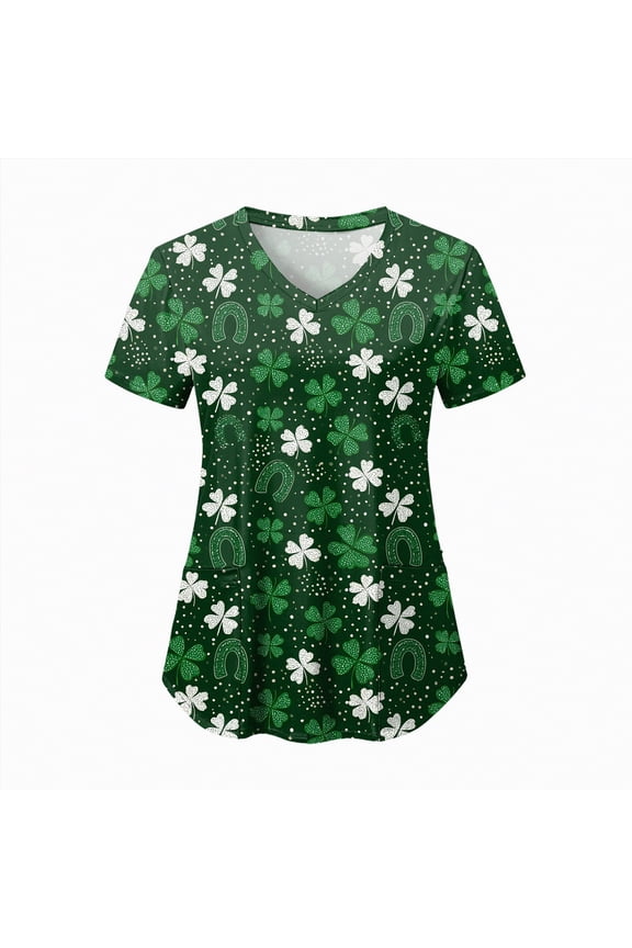 Womens St Patricks Day T Shirts Short Sleeve V Neck Colorful Graphic Print Tees Tops Pockets Soft Loose Fit St.Patricks Day Shirts Women,L