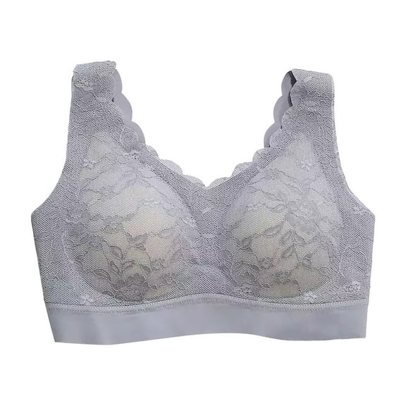 UngA Womens Wireless Bras V Mesh Comfortable Bralette Supportive Tshirt Bra No Underwire Seamless Push Up Everyday Bras for Plus Size Women Grey,XL