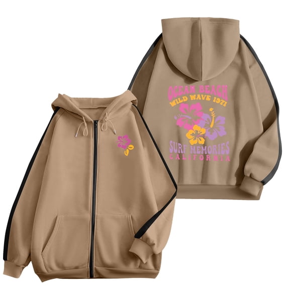 UngA Womens Zip Up Hoodies Long Sleeve Fall Lightweight Hooded Sweatshirt Oversized Fleece Jacket With Pockets Khaki,M