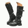 thumbnail image 1 of UngA Wonens Boots Fold Over Chunky High Heel Boots With Side Zipper PU Leather Womens Shark Boot Calf High Square Toe Slouchy Mid-Calf Boots for Women Black,Size 8, 1 of 7