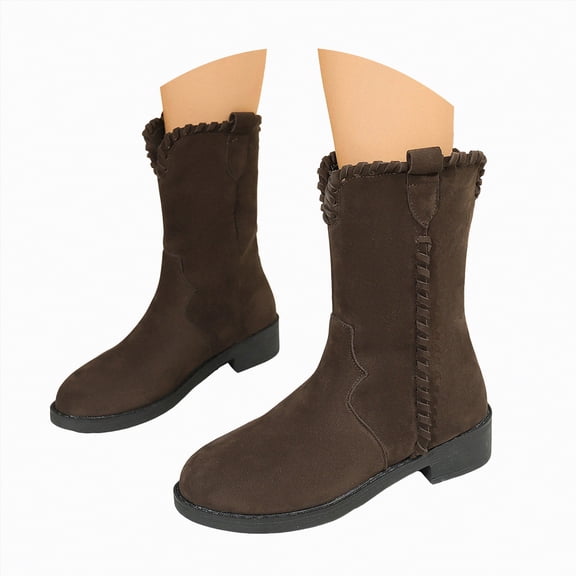 UngA Wonens Boots Stylish Comfortable Buckle Decor Suede Low Heel Zip Up Snow Boots for Warmth and Fashion Tall Design Shoes for Winter Outdoor Footwear Mid-Calf Boots for Women Coffee,Size 7