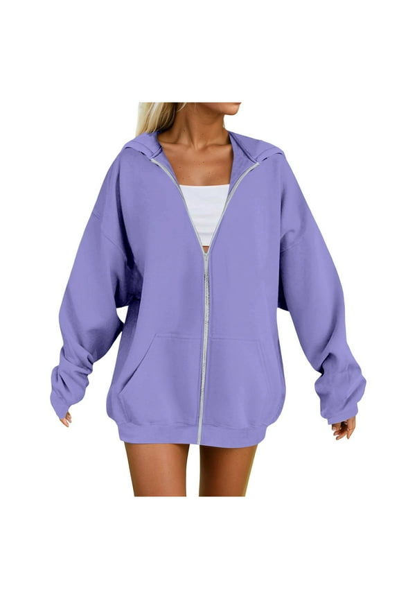 Zip Up Sweatshirt Women Womens Active Long Sleeve Zip Up Hoodies Fashion Women Casual Hooded Slim Zipper Fleece Sweater Coat Purple,L