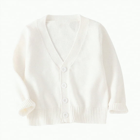 UngA kids Baby Cardigan Cable Knit Toddler Cardigan Long Sleeve Fall Winter Open Front Knit Sweaters for Girls Boys (White,5-6 Years)