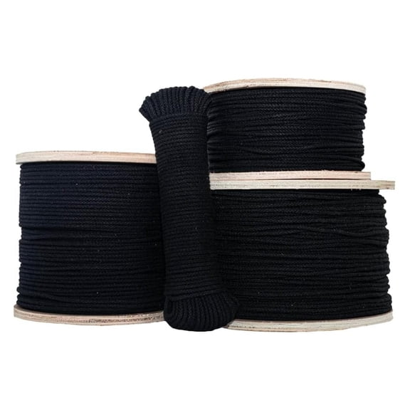 Unglazed Cotton Tie Line - Multipurpose Polyester for Theatrical Projects, Decor, Cable Management, Hunting - Durable, Weatherproof, Tie Down Rope (1/8" x 1000ft, Black) 1/8 inch x 1,000 feet