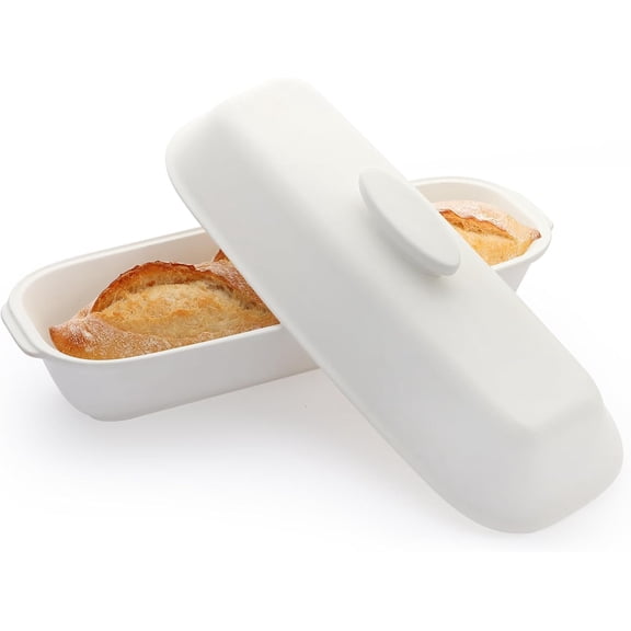 Unglazed Stoneware Ceramic Loaf Pans for Baking Bread, Square Bread Baker with Lid for Oven, Easy to Clean
