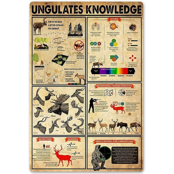 Ungulates Knowledge Posters Hunter Metal Signs Popular Science Education Home Decor Room Decor Club Wall Decor Retro Printing Plaque 8x12 inches