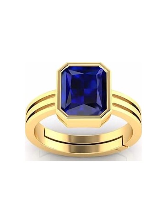Unheated Untreatet Natural 7.25 Ratti Blue Sapphire Neelam Stone Gold Plated Adjustable Astrological Ring with Lab Certificate for Man and Women