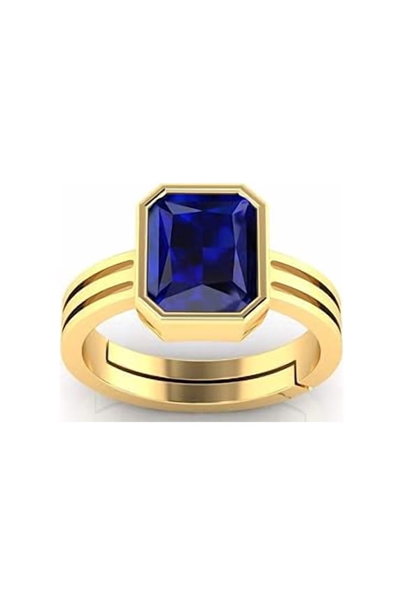 Unheated Untreatet Natural 7.25 Ratti Blue Sapphire Neelam Stone Gold Plated Adjustable Astrological Ring with Lab Certificate for Man and Women