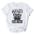 thumbnail image 1 of Unhinged and Feral Raccoon T-Shirt, Funny Rock Hands White and Natural Tee for Wild People, 1 of 8