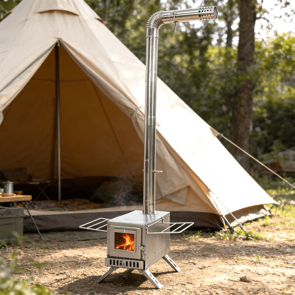 Unho Stainless Steel Wood Stove Wood Burning Stove with Elbow Pipe for Heating Camping Hiking Fishing Cooking