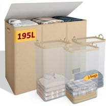 Uni 195L Laundry Hamper 3 Section,Large Laundry Hamper with Lid,Dirty Clothes Hamper with 3 Inner Bags,Collapsible Laundry Basket Organizer for Laundry Room,Bedroom,Laundry Sorter Hamper 3Compartment