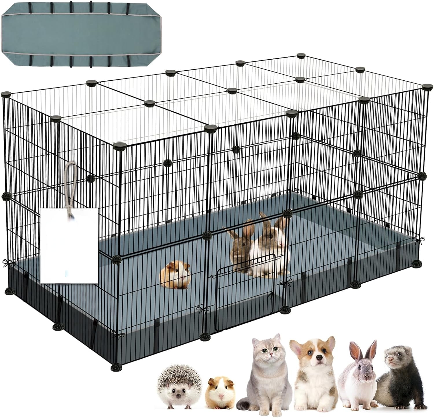 Uni 32 Panels Small Animal Playpen,47.5" x 23.7" x 31.5" Pet Playpen with Upgrade Waterproof Mat,C&C Cage for Guinea Pigs, Rabbit/Bunny Cage, Bunny/Puppy Play Pen, Indoor Outdoor Portable Metal Fence