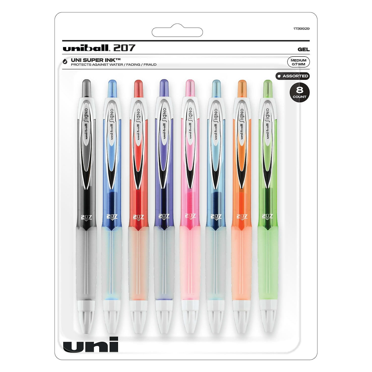 Uni-Ball 1739929 Signo Gel 207 Roller Ball Retractable Gel Pen Assorted Ink  Medium 8 per Set 