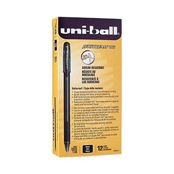 Uni-Ball 1768011 Jetstream 101 Ball Point Pens, Bold Point, Black Ink, 12-Count