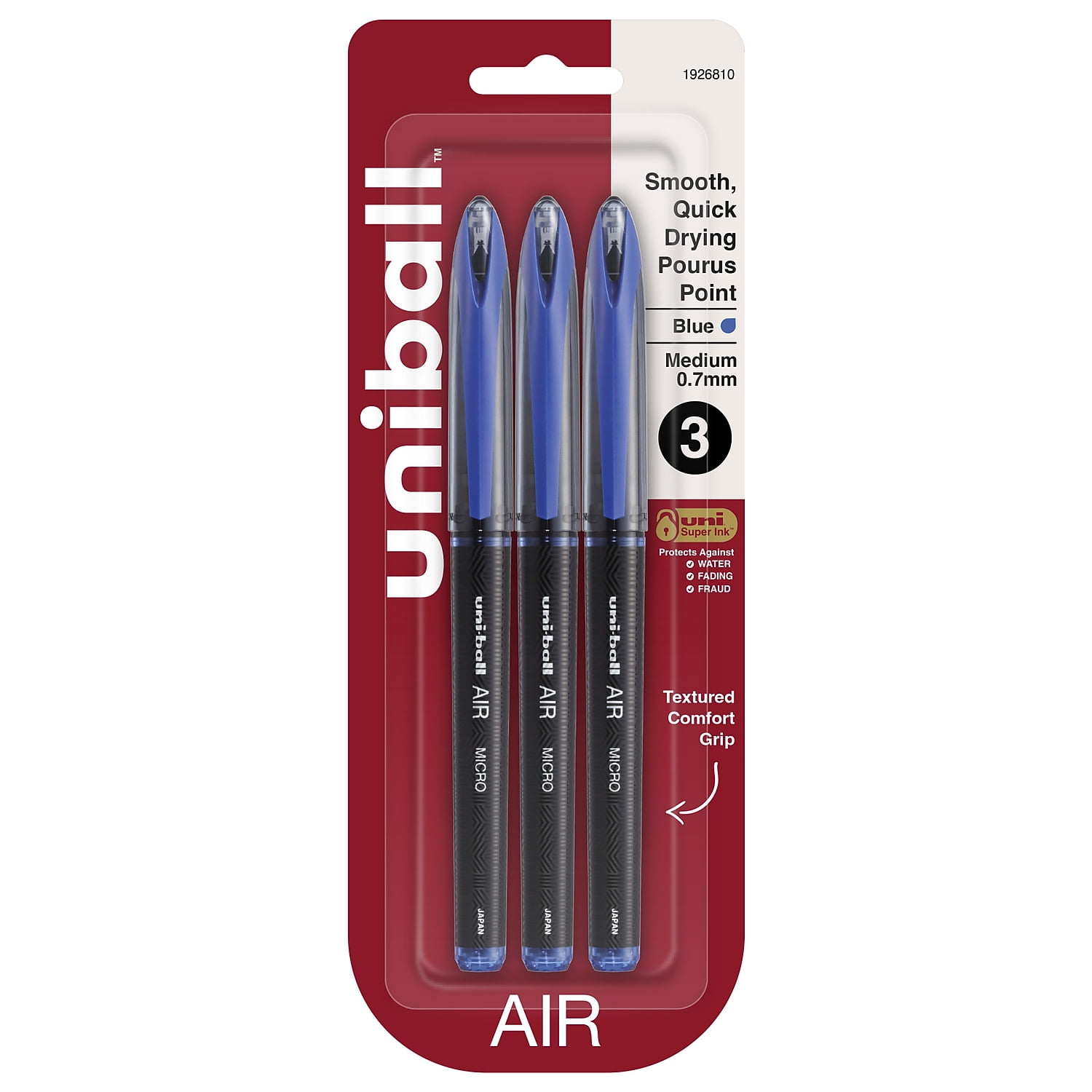 Uni Ball 1926810 mm Blue Air Fine Point Rollerball Pen Pack