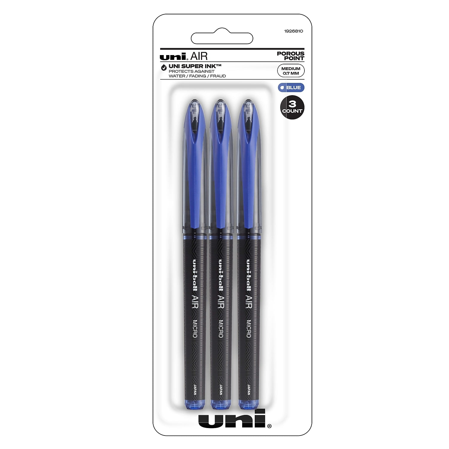 Uni Ball 1926810 0.7 mm Blue Air Fine Point Rollerball Pen - Pack of 3 