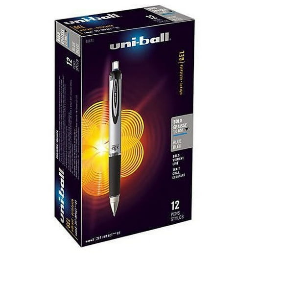 Uni-Ball 207 Impact RT Retractable Gel Rollerball Pen, 1.0mm, Bold Point, Blue Ink, Pack of 12 (65871)