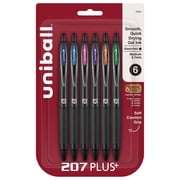 Uni-Ball 207 Plus+ Gel Pen Retractable Medium 0.7 mm Assorted Ink 6 Pack 70491