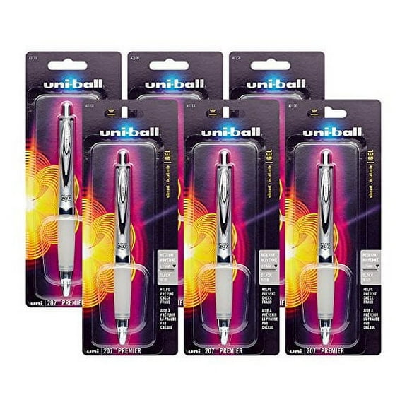 Uni-Ball 207 Premier Retractable Gel Rollerball Pen, 0.7mm, Medium Point, Black Ink (6 Pack, Black)