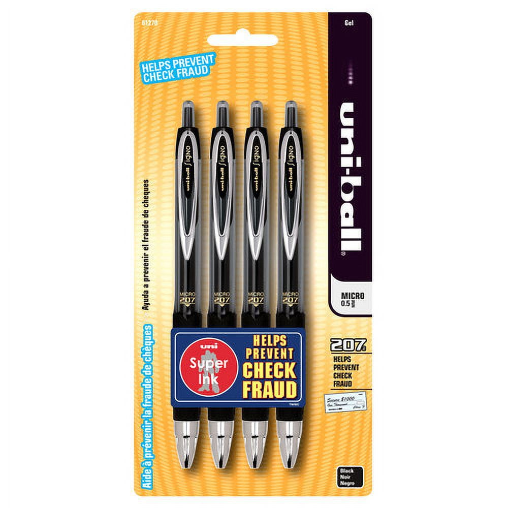 uni-ball 207 Retractable Gel Pens, Micro Point, Black, 4 Pack