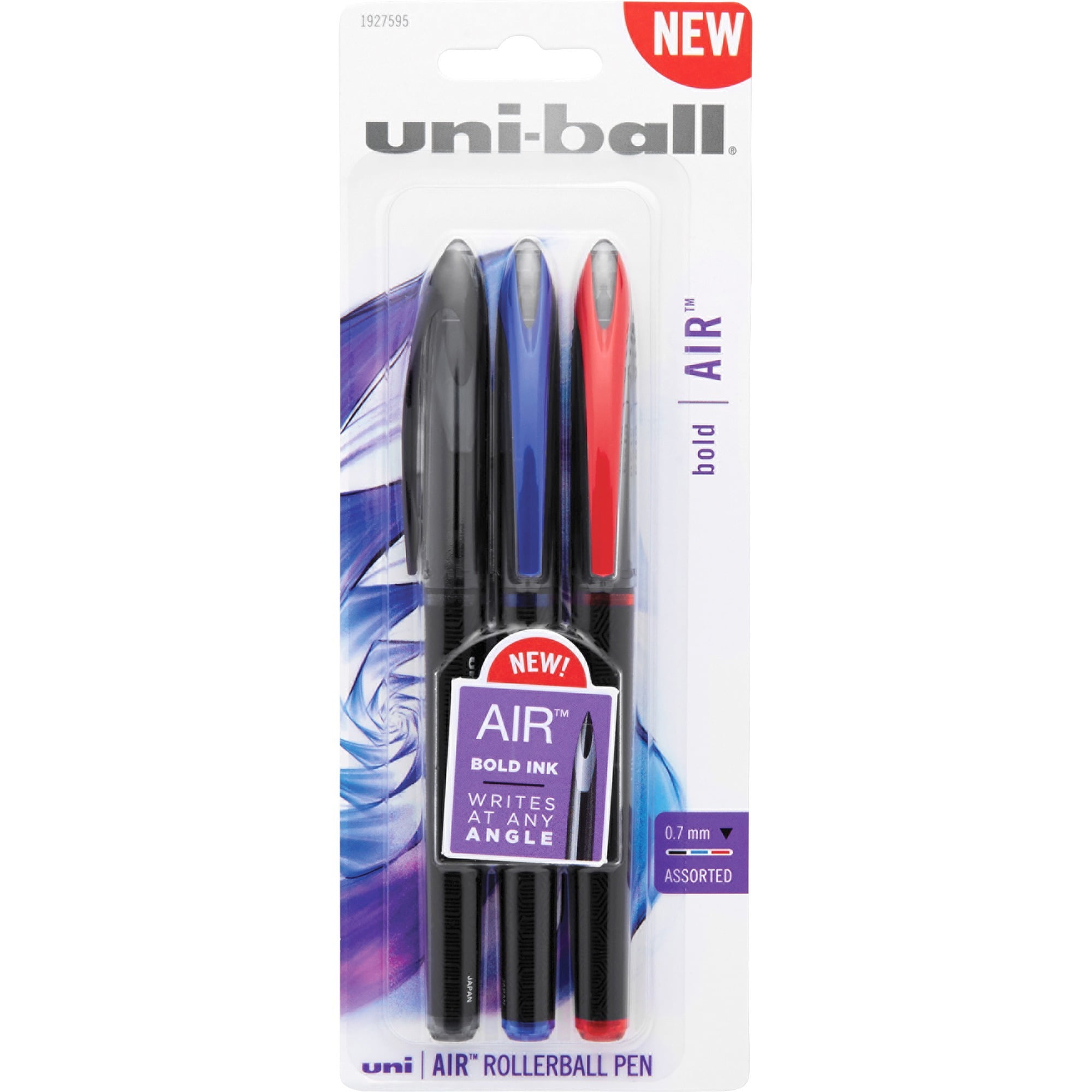 Uni-Ball Air Rollerball Pen, .7 mm, Assorted Ink, 3/Pack