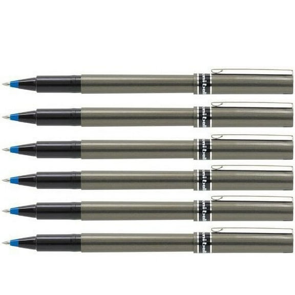 Uni-Ball Deluxe Rollerball Pen 0.5 mm Point Blue Ink Gray Barrel, 6 Pens (60027)