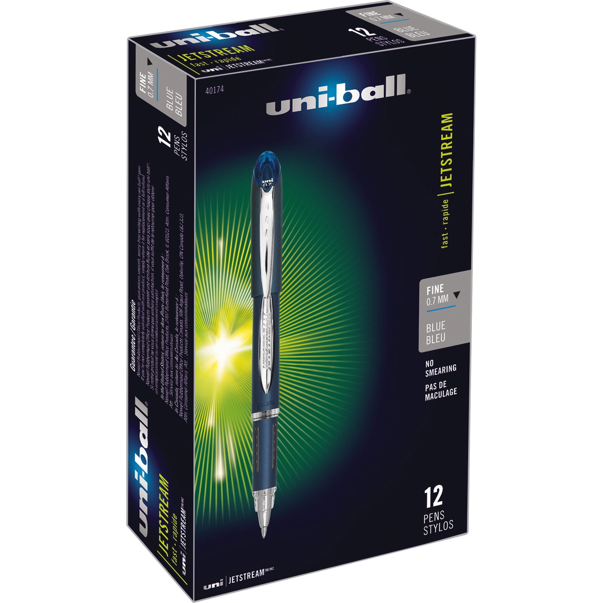 uni-ball® Jetstream™ Ballpoint Pens, Fine Point, 0.7 mm, Blue Barrel, Blue Ink, Pack Of 12