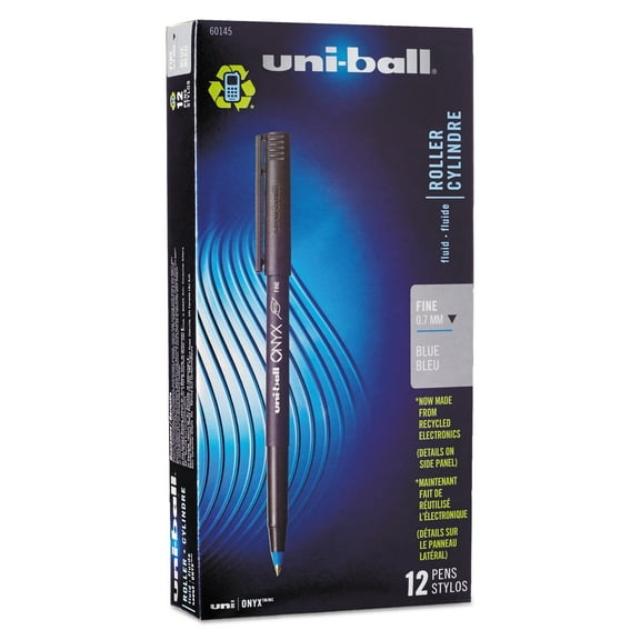 Uni-Ball Onyx Roller Ball Stick Dye-Based Pen, Blue Ink, Fine, Dozen