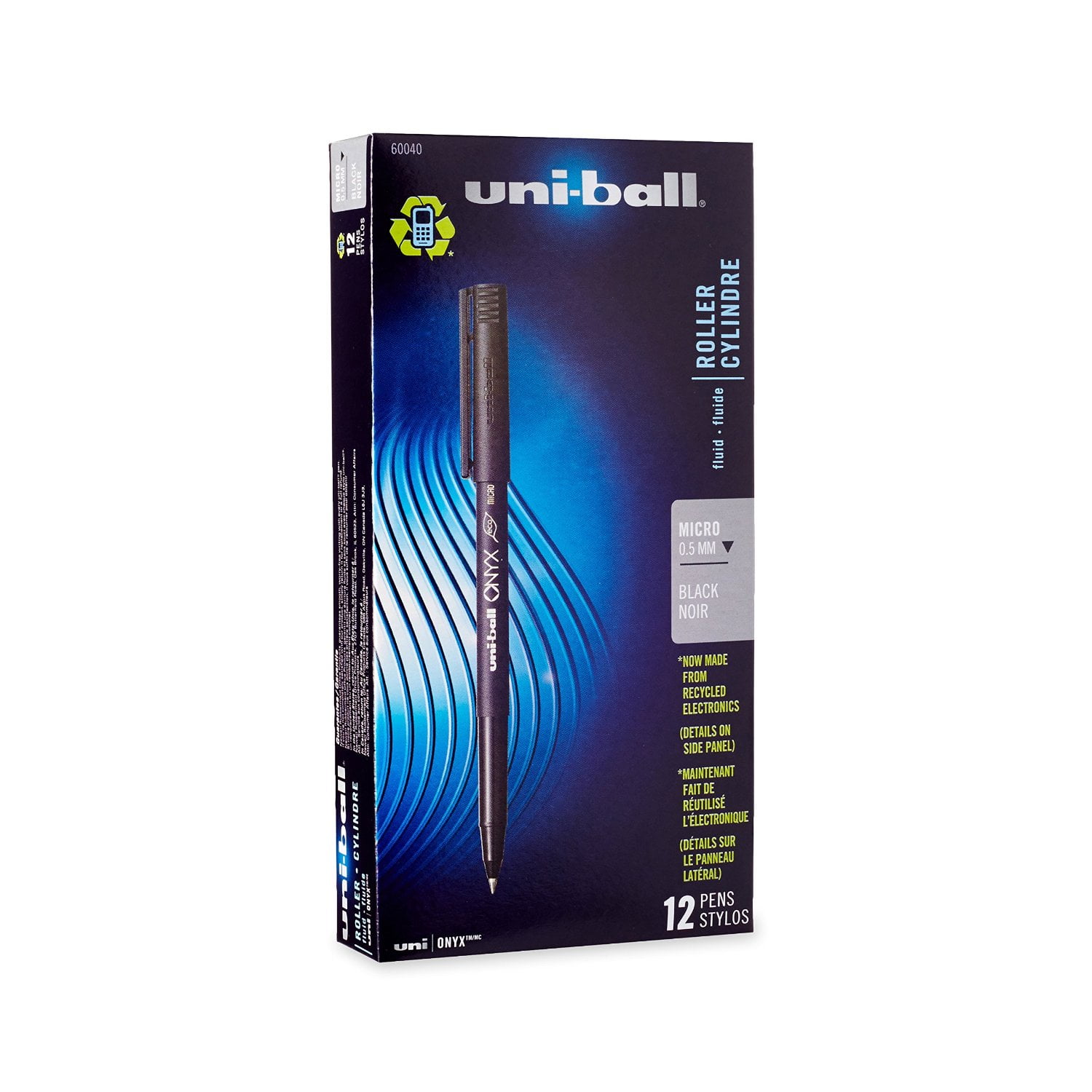 Uni-Ball Onyx Rollerball Stick Pens, Micro Point, Black Ink, 12-Count