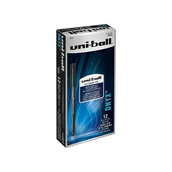 uni-ball onyx rollerball pen, micro point (0.5mm), black, 12 count