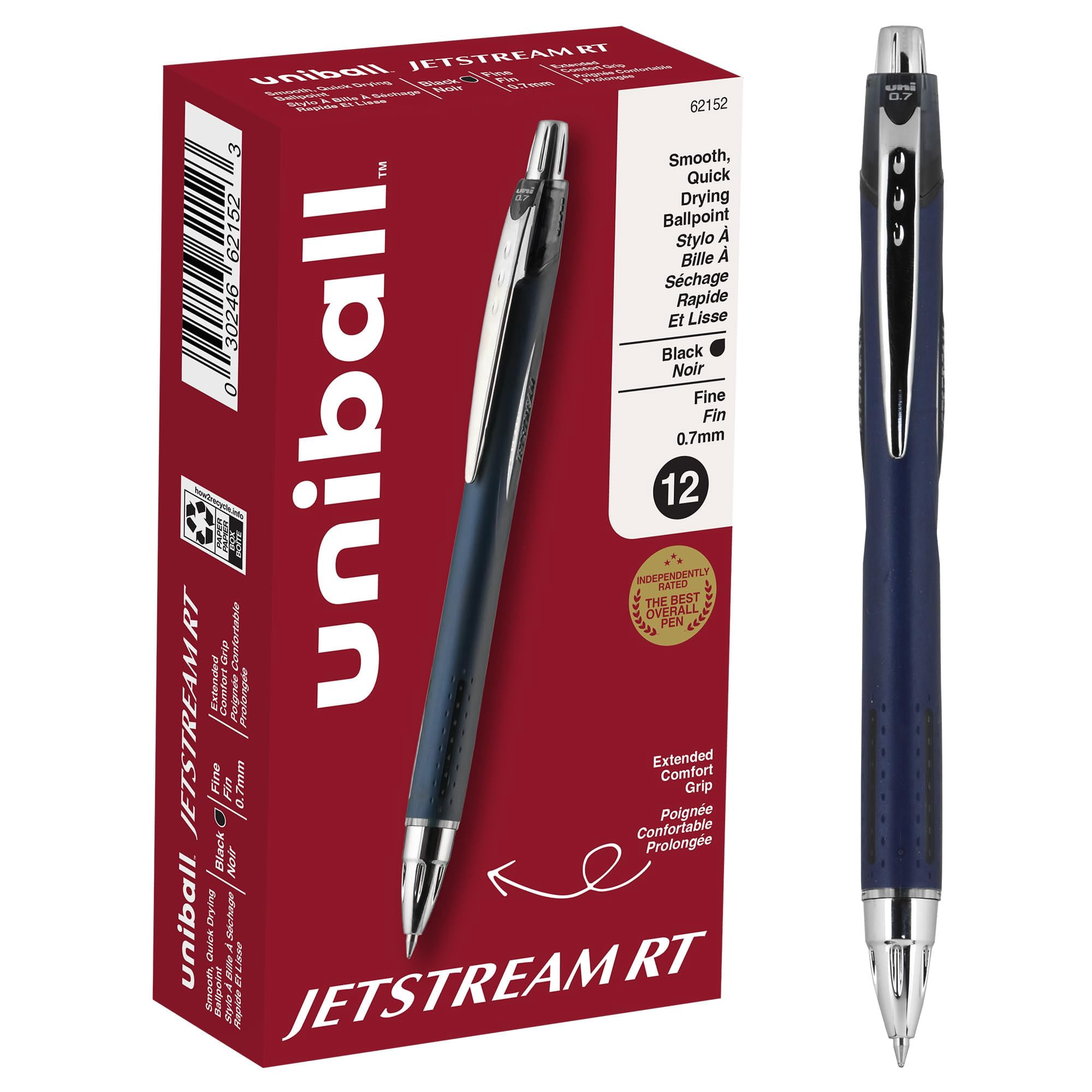Uni-Ball Rollerball Pen, Retractable, Fine, Blk, PK12 (62152) CA1