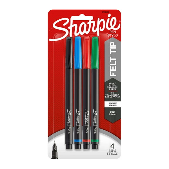 Sharpie Pens, Fine Point (0.4mm), Assorted Colors, 4 Count