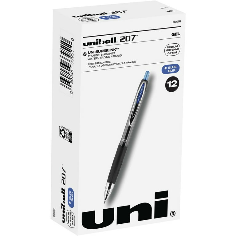 Uni-Ball Signo 207 Retractable Gel Pen Blue Ink 0.7mm Dozen