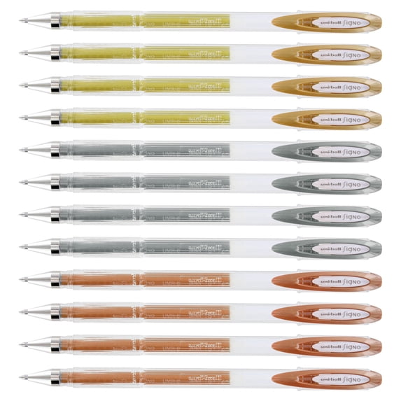 Uni-Ball Signo Gel Stick Pen, 0.7mm, Medium Point, Metallic Assorted, 12-Count