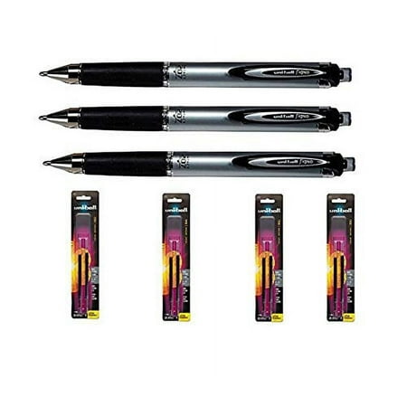 Uni-Ball Signo Impact 207 Rt 65870 Pack of 3 with 4 Packs of Refills 65873 Black Gel Ink 1.0mm Bold Point